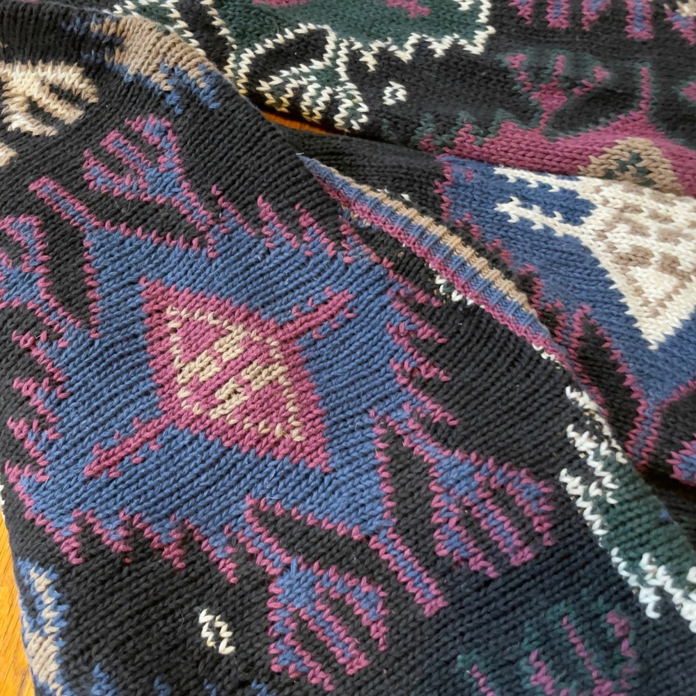 VTG 80s 90s Bugle Boy Aztec Abstract‎ Pattern Knit Sweater M Ramie Cotton Coogi - Picture 3 of 6